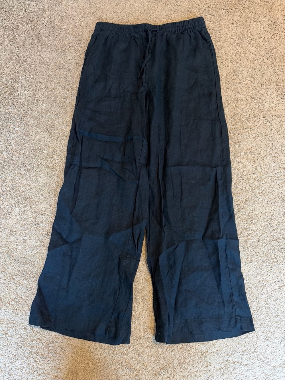 Womens Elie Tahari Navy Blue 100% Linen Drawstring Pants Size Small